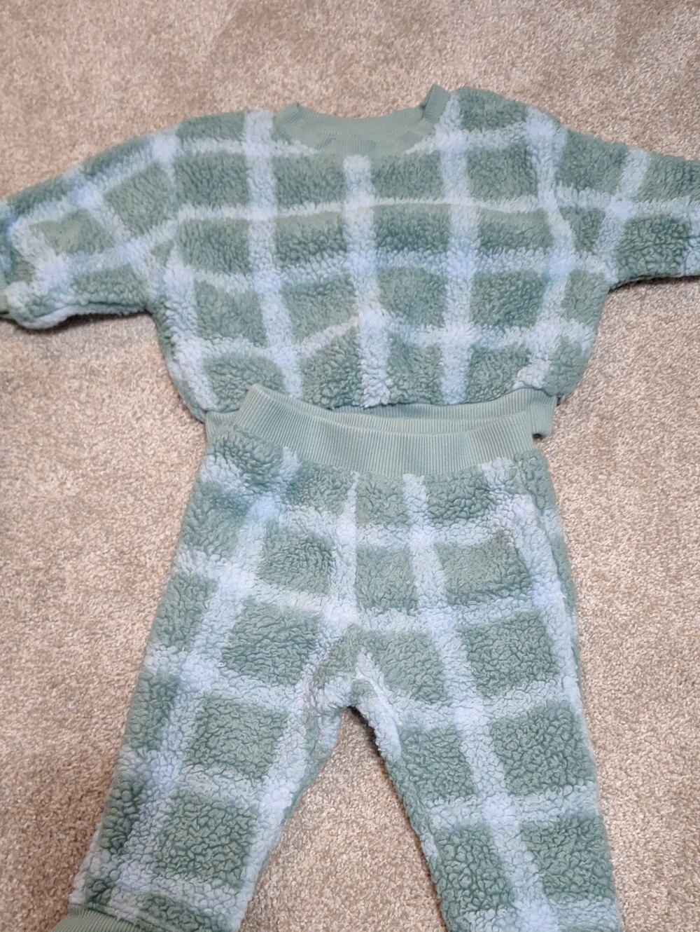 Cat & Jack Sage Green and Blue Plaid Matching Set